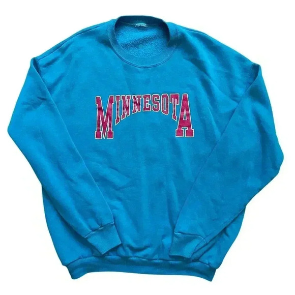 Vintage 80s Minnesota Crewneck Sweatshirt Bright Blue